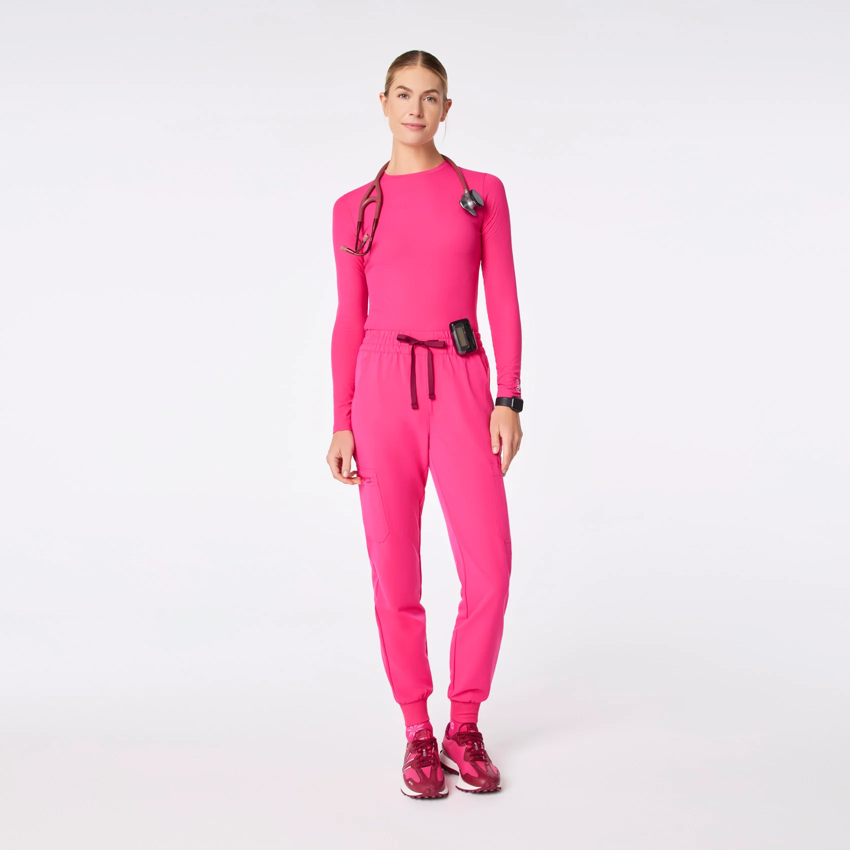 women's Shocking Pink High Waisted Uman Relaxed Petite Jogger Scrub Pant - Image 2