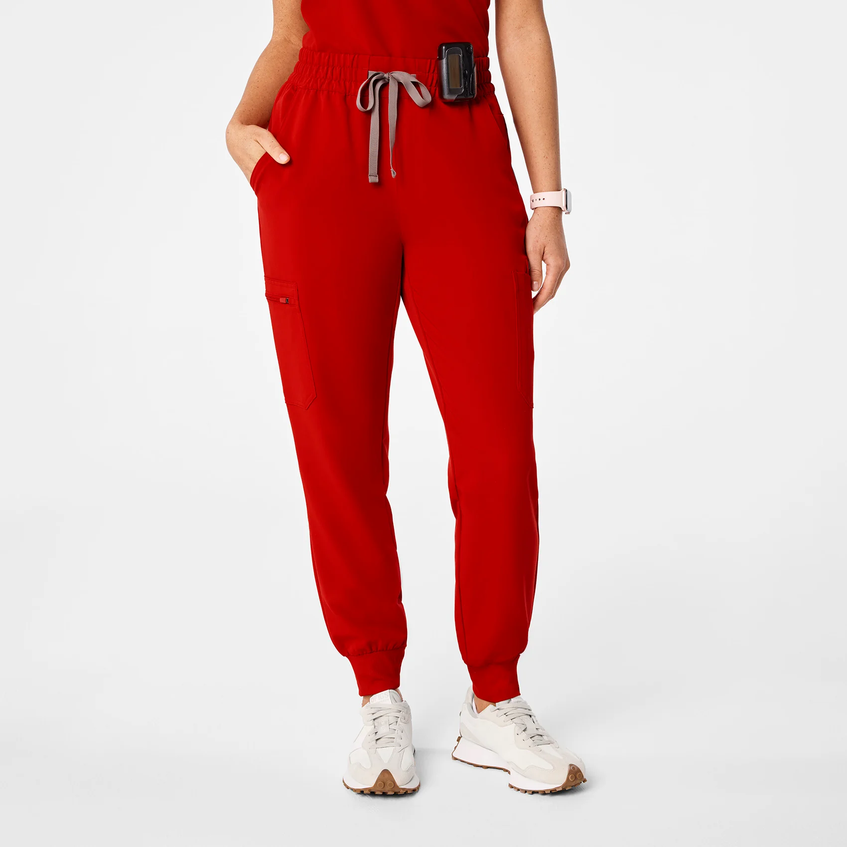 women's Winning Red High Waisted Uman Relaxed - Petite Jogger Scrub Pant