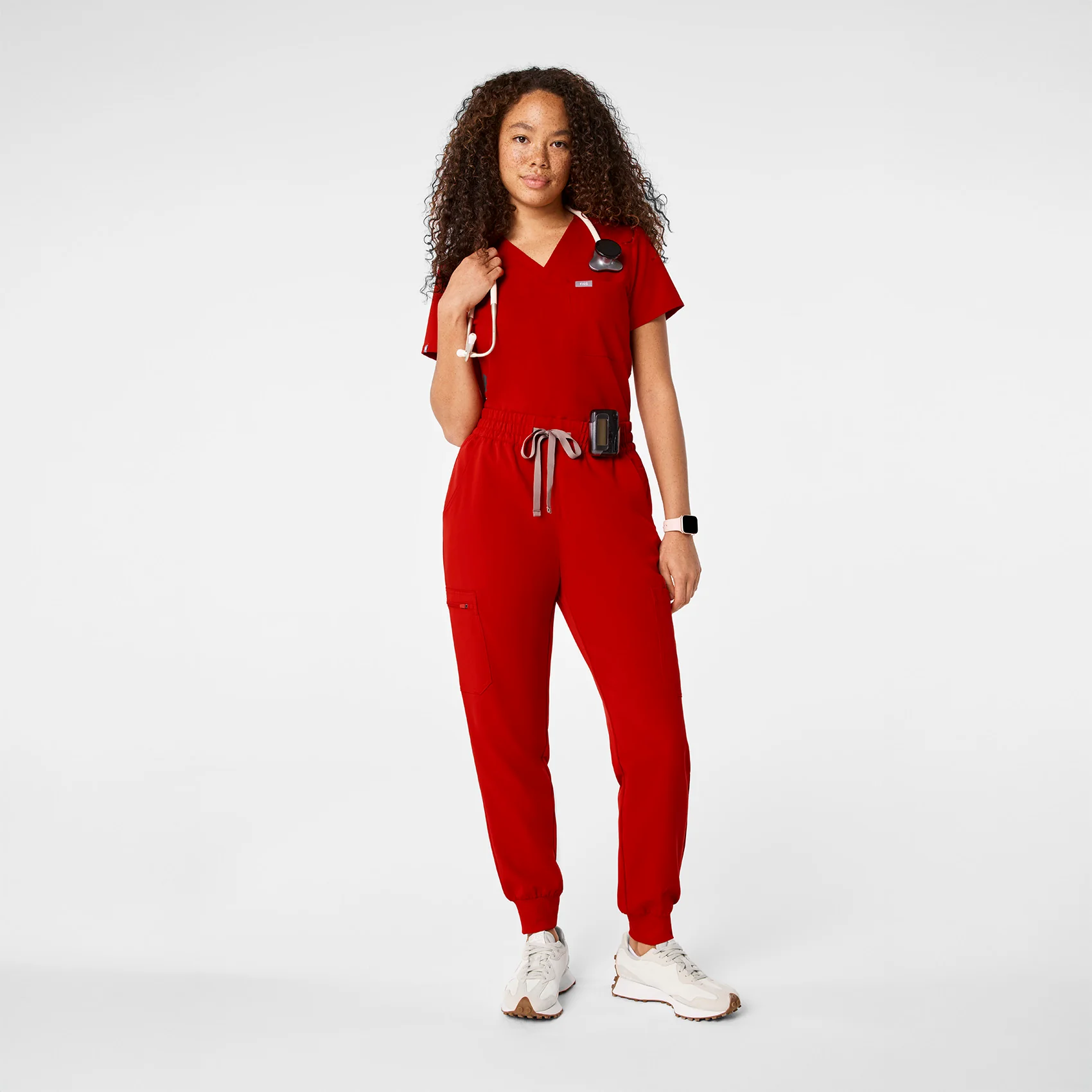 women's Winning Red High Waisted Uman Relaxed - Petite Jogger Scrub Pant - Image 2
