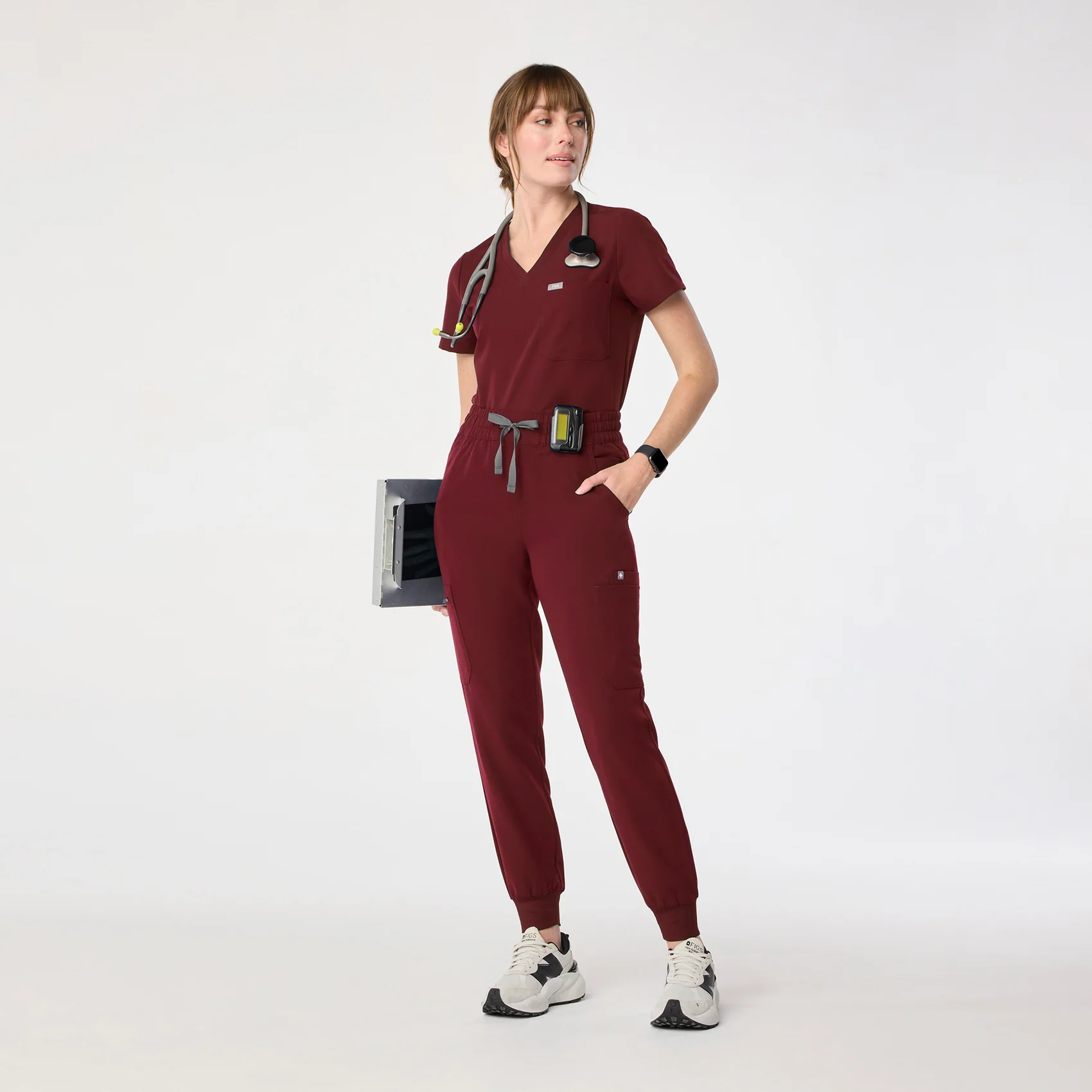 women's Burgundy High Waisted Uman Relaxed - Tall Jogger Scrub Pant - Image 2