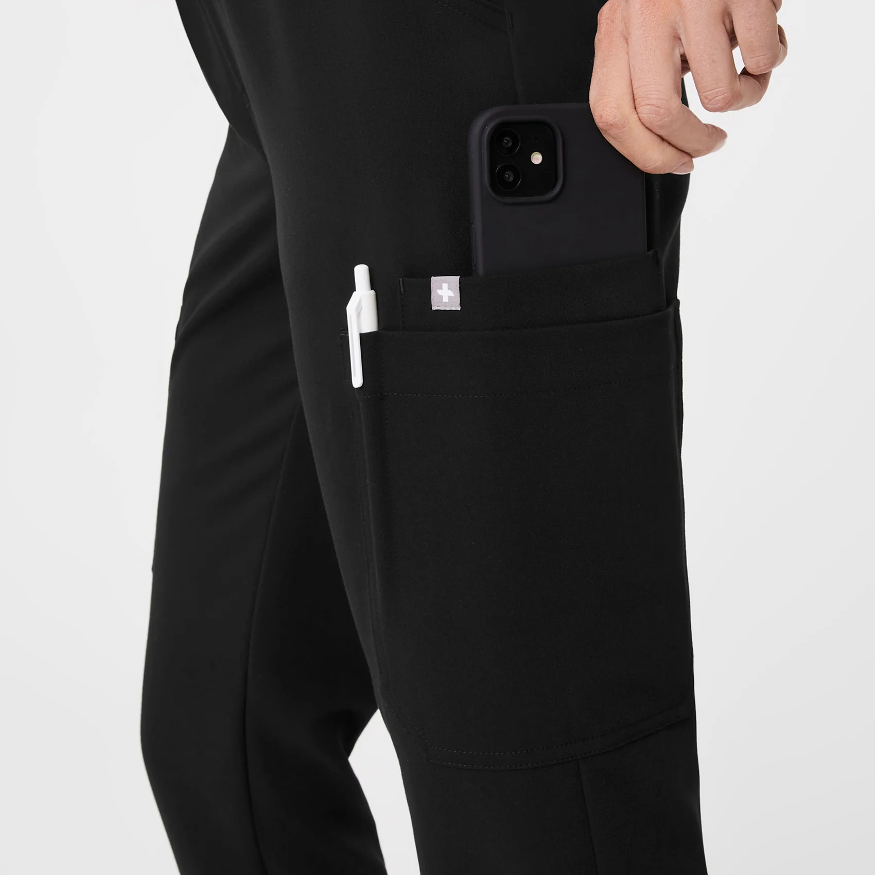 women's Black High Waisted Uman Relaxed - Petite Jogger Scrub Pants - Image 7