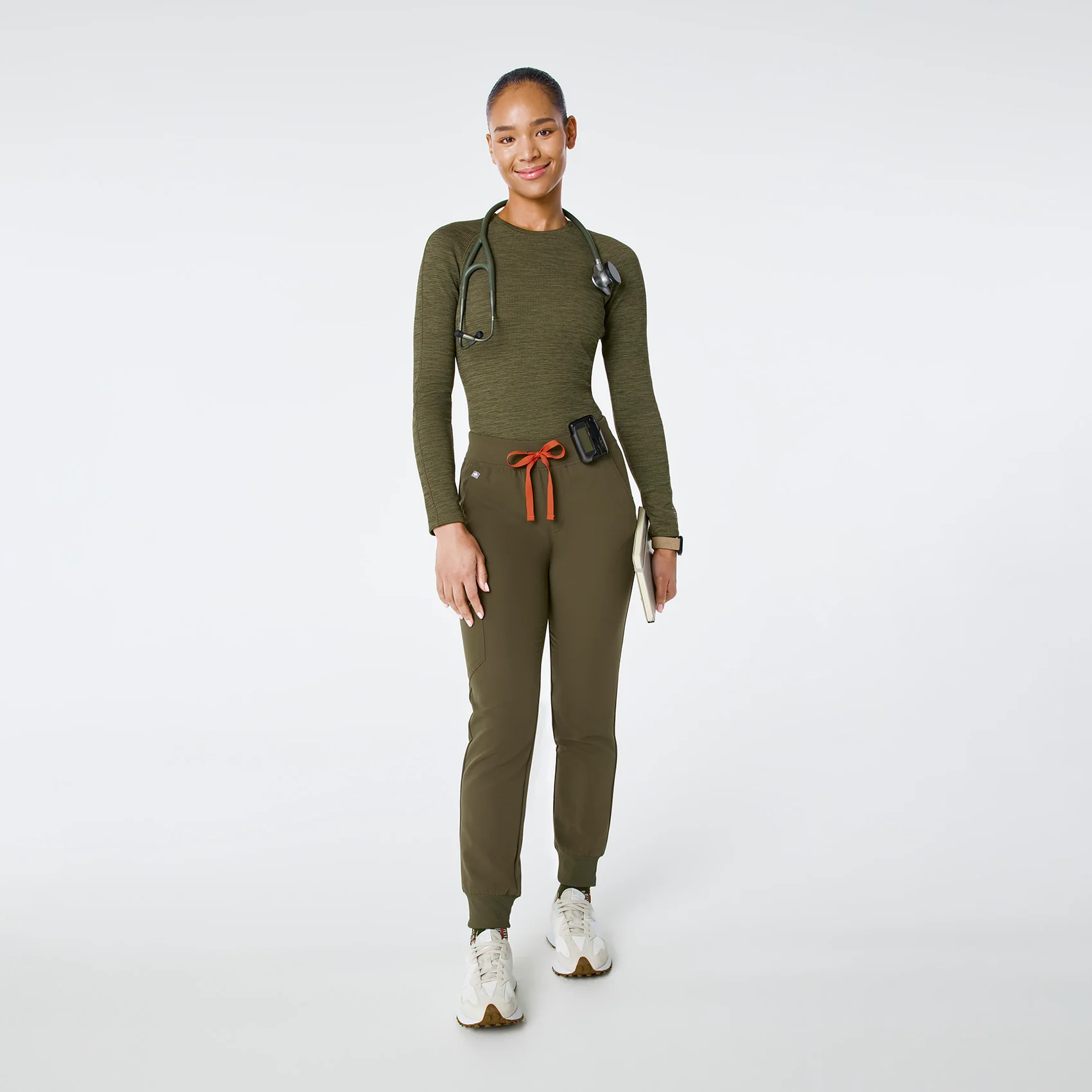 women's Spruce Space Dye Waffle - Longsleeve Underscrub - Image 3