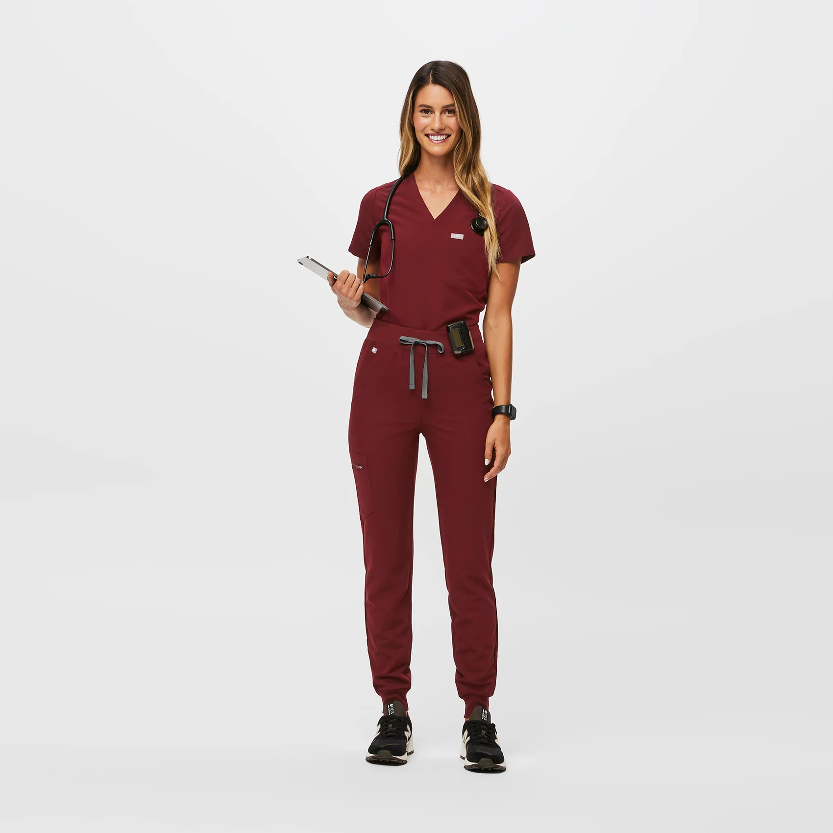 women's Burgundy Zamora™ High Waisted - Jogger Scrub Pants - Image 2
